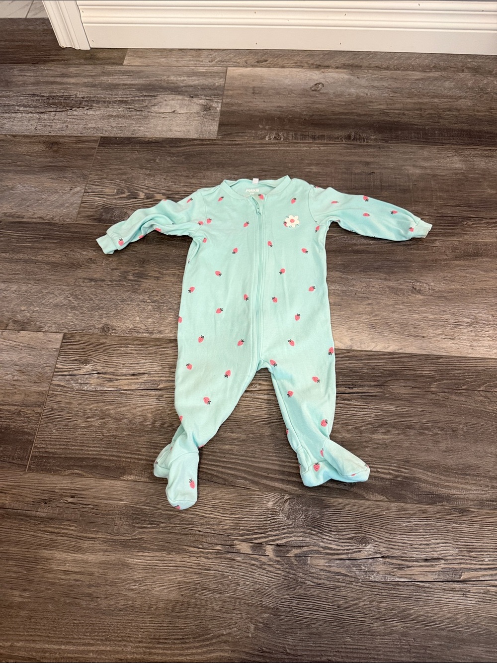 Pekkle Baby Girls' Blue Green Footed One-Piece with Strawberry Print‎